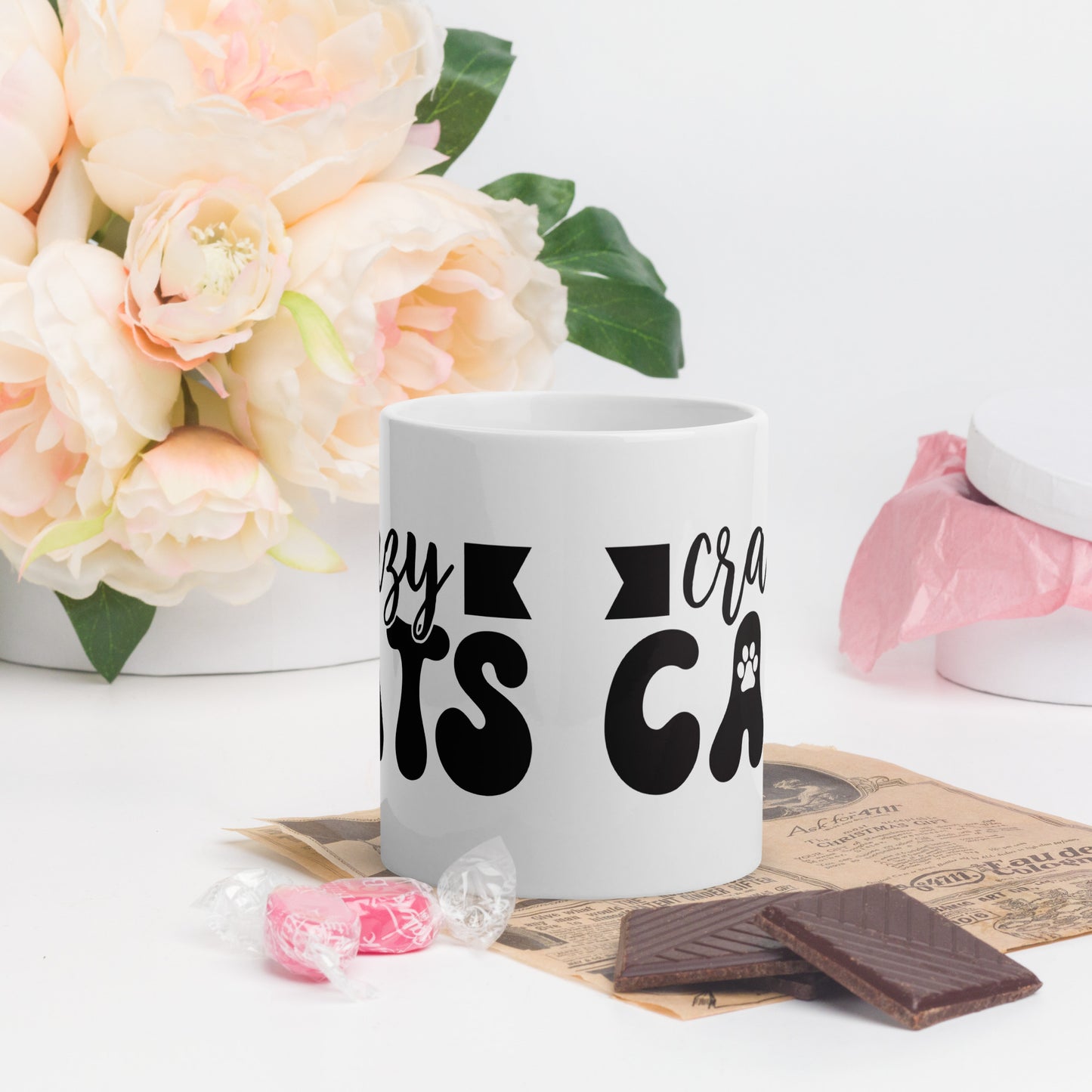 Crazy Cats - White glossy mug