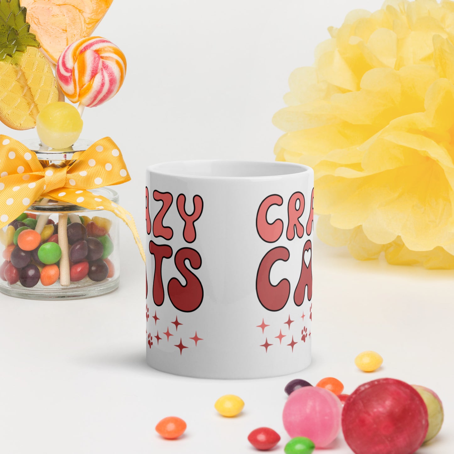 Crazy Cats - White glossy mug