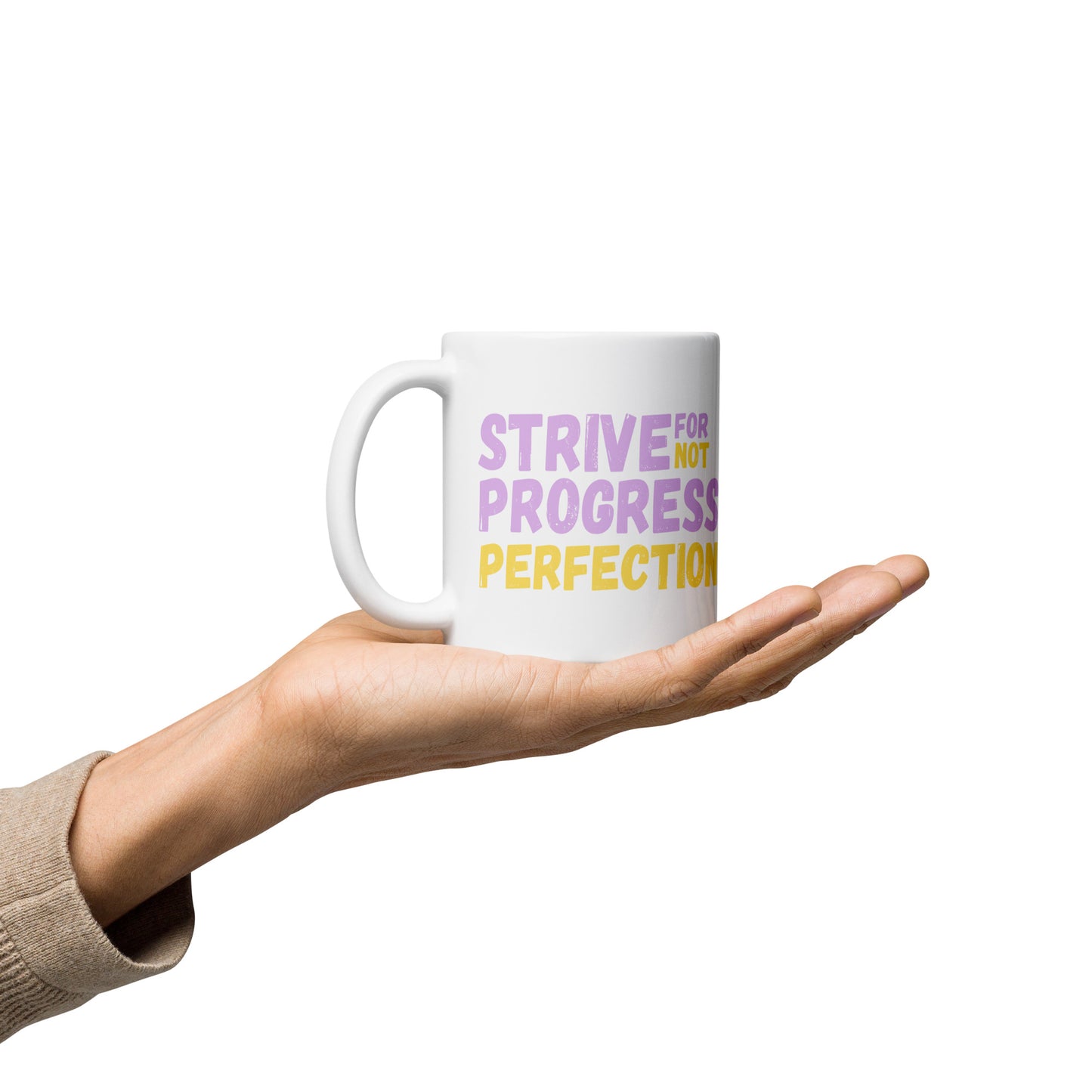 Strive-For-Progress-Not-Perfection - White glossy mug