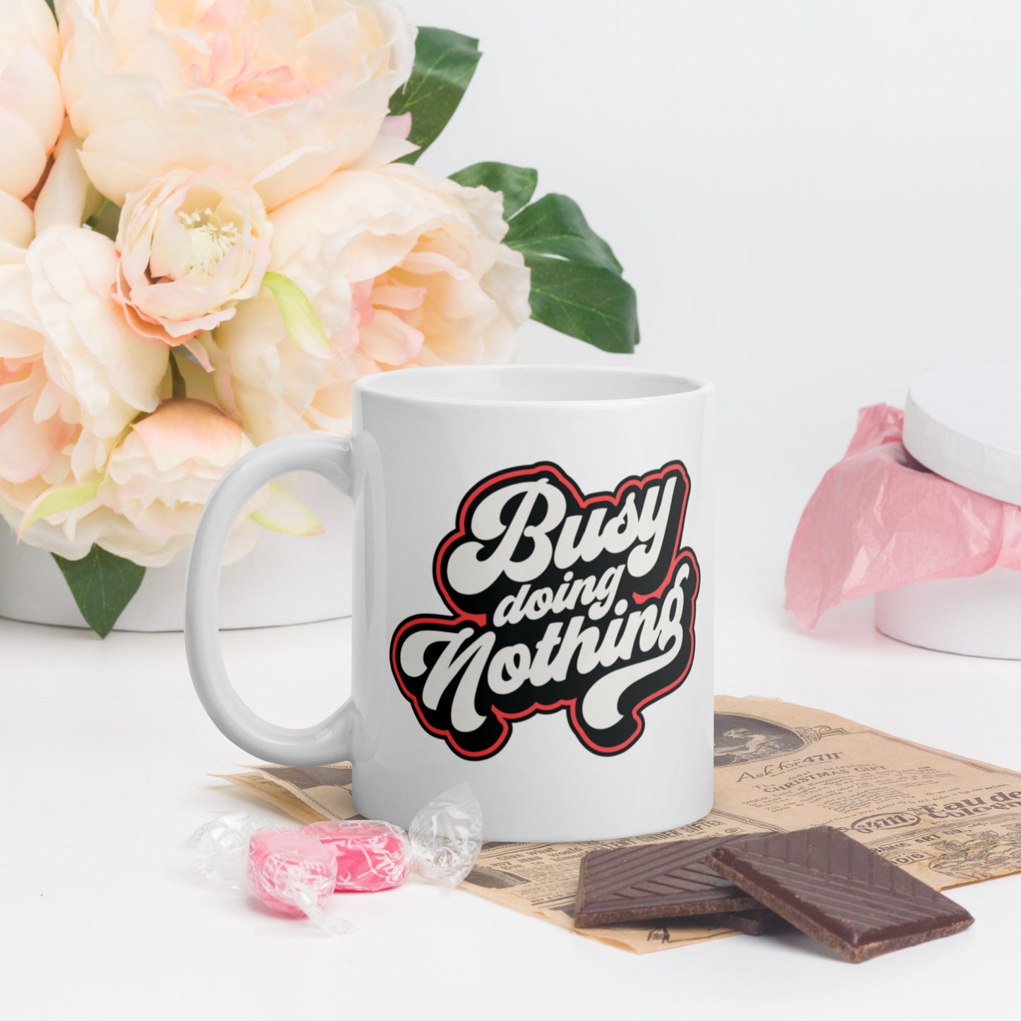 Busy Doing Nothing - White glossy mug