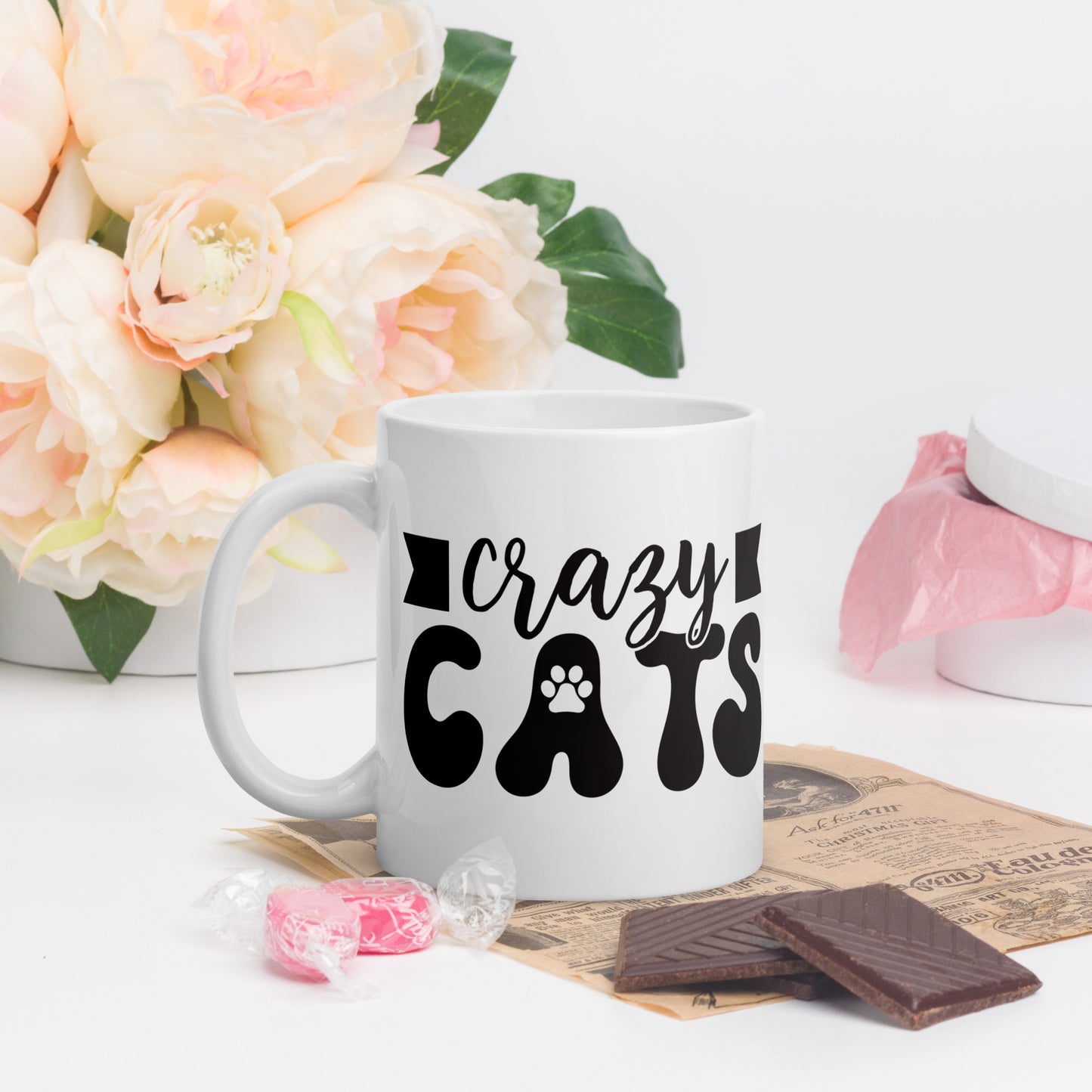 Crazy Cats - White glossy mug