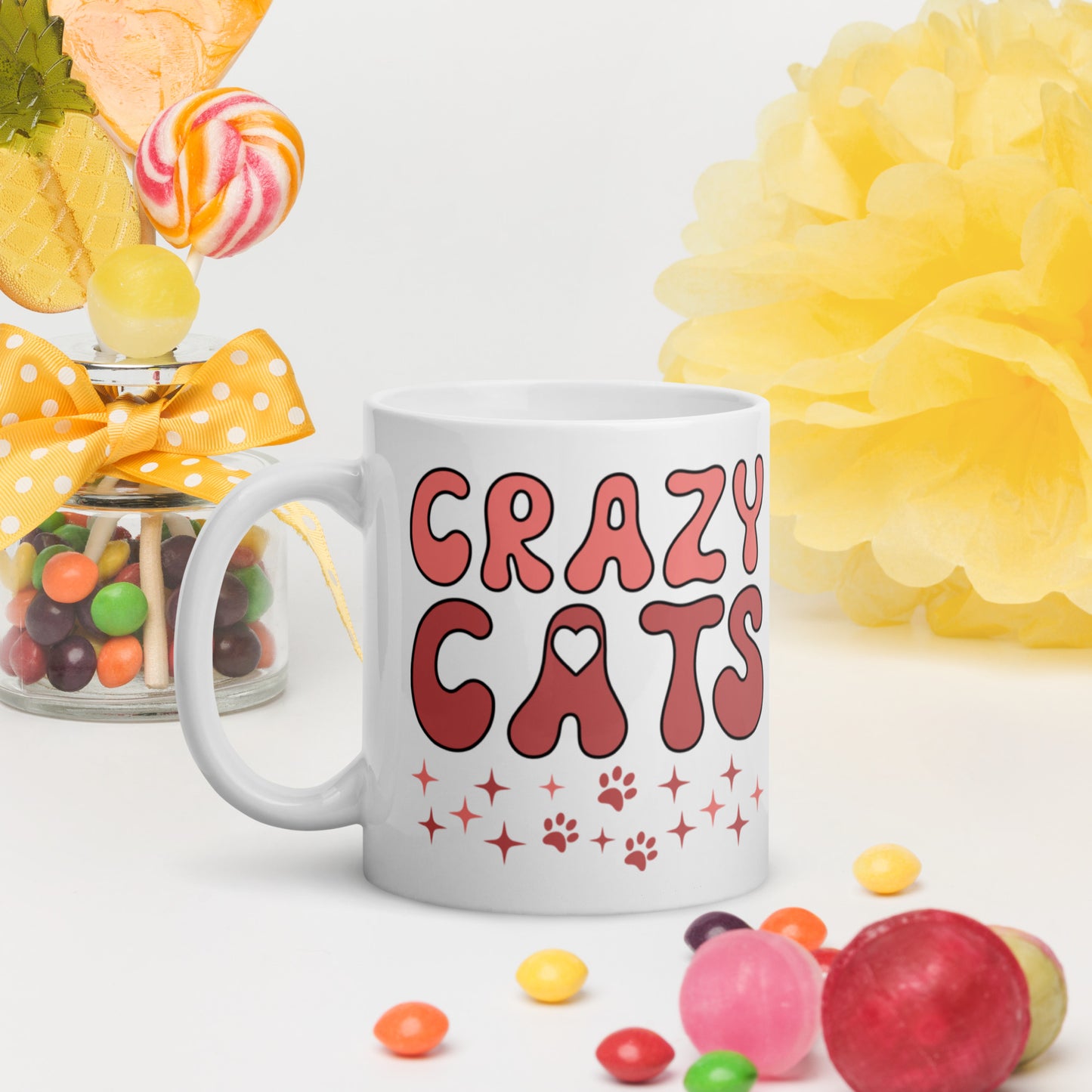 Crazy Cats - White glossy mug