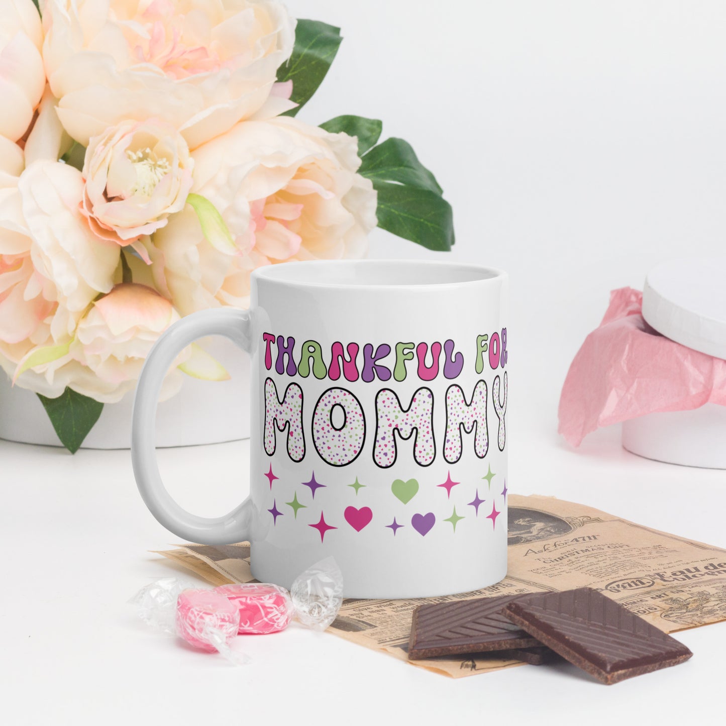 Thankful For Mommy - White glossy mug