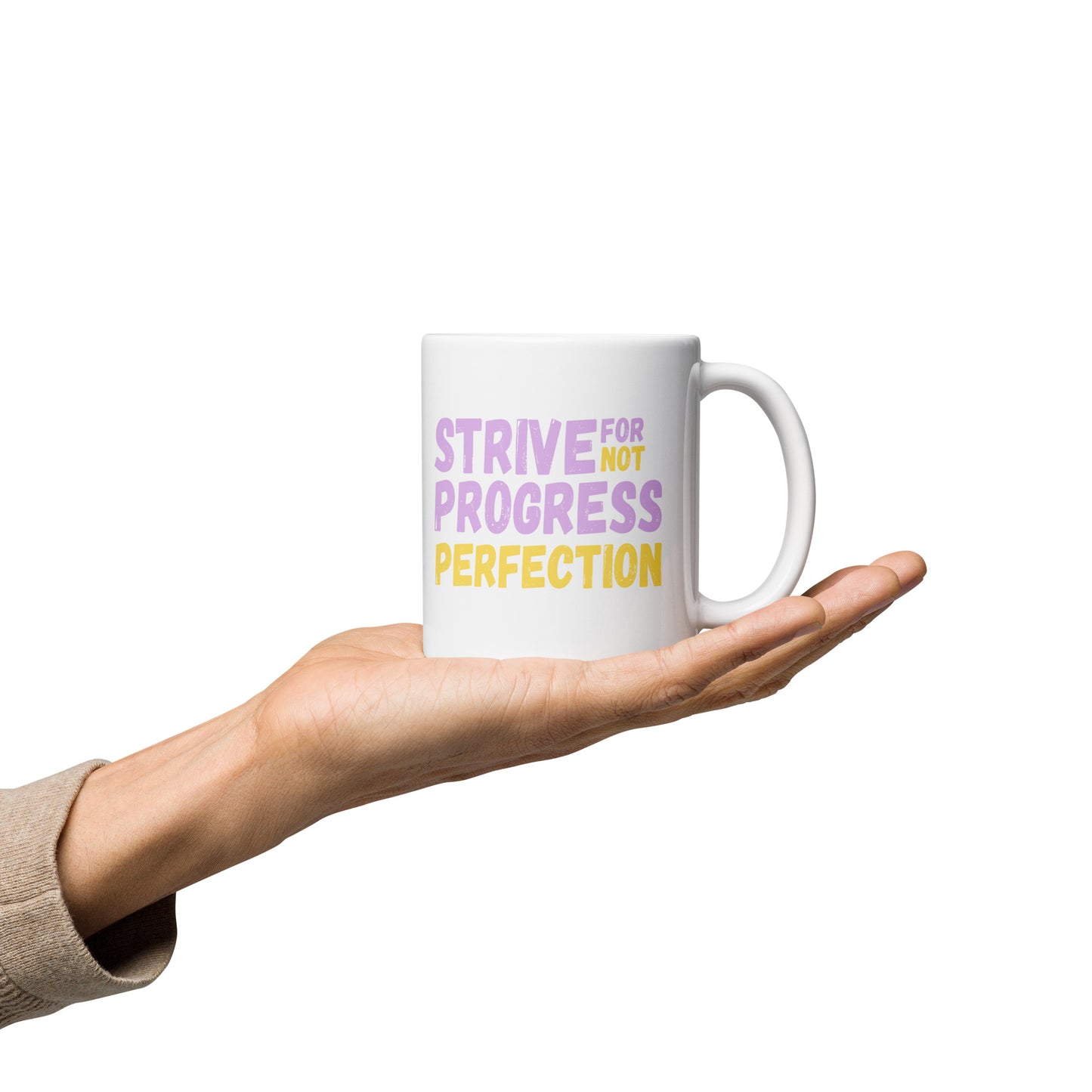 Strive-For-Progress-Not-Perfection - White glossy mug