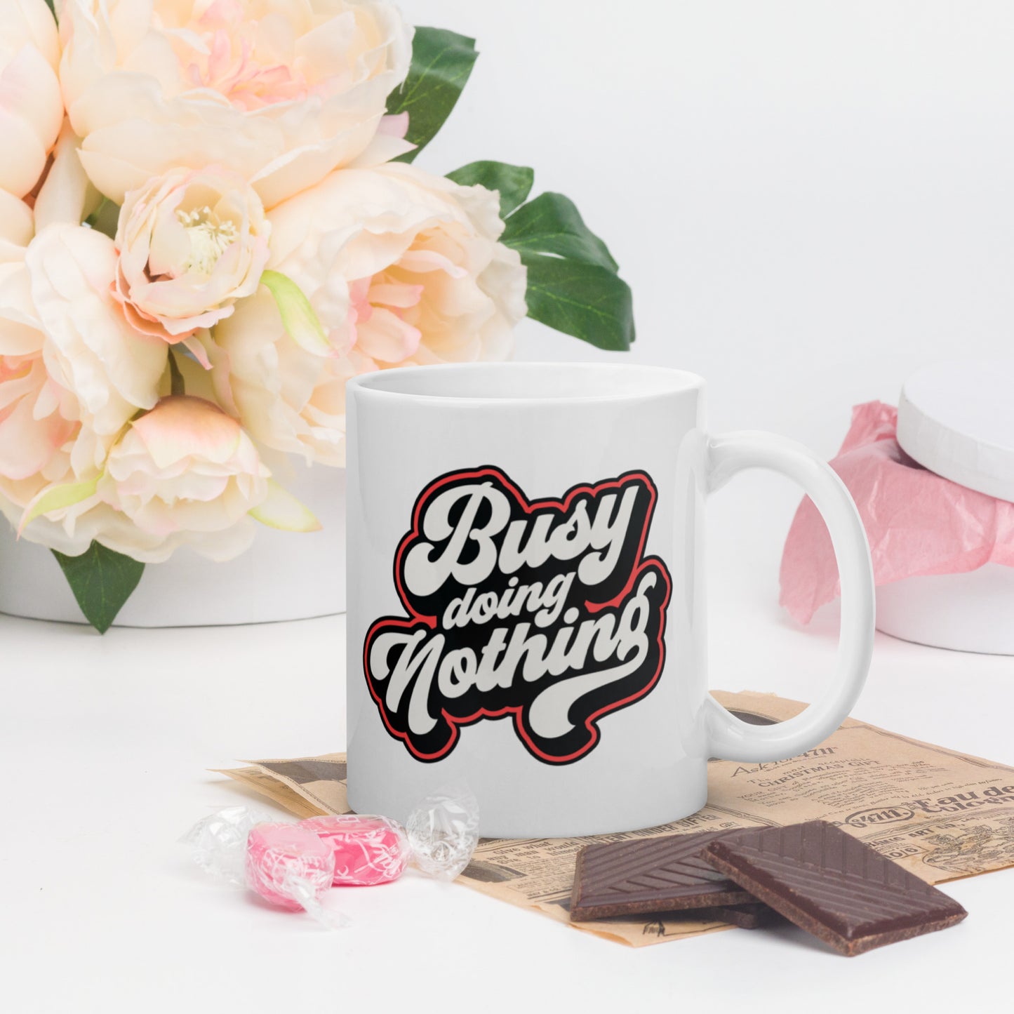 Busy Doing Nothing - White glossy mug