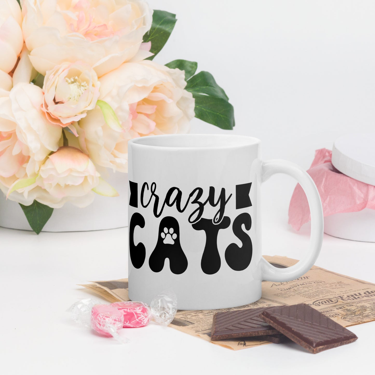 Crazy Cats - White glossy mug