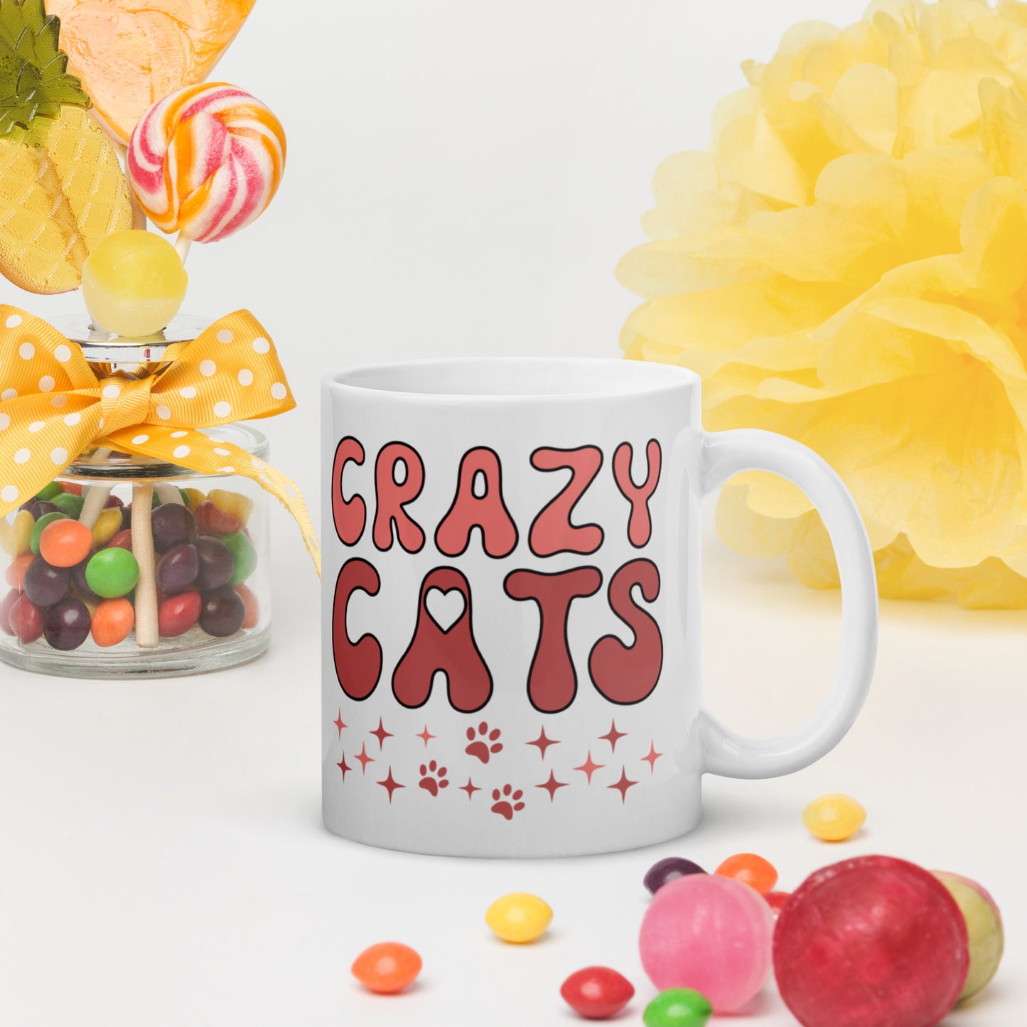 Crazy Cats - White glossy mug