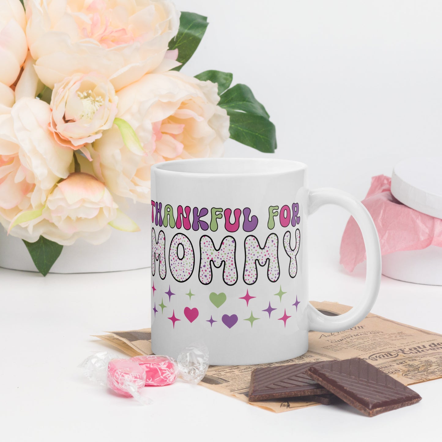 Thankful For Mommy - White glossy mug