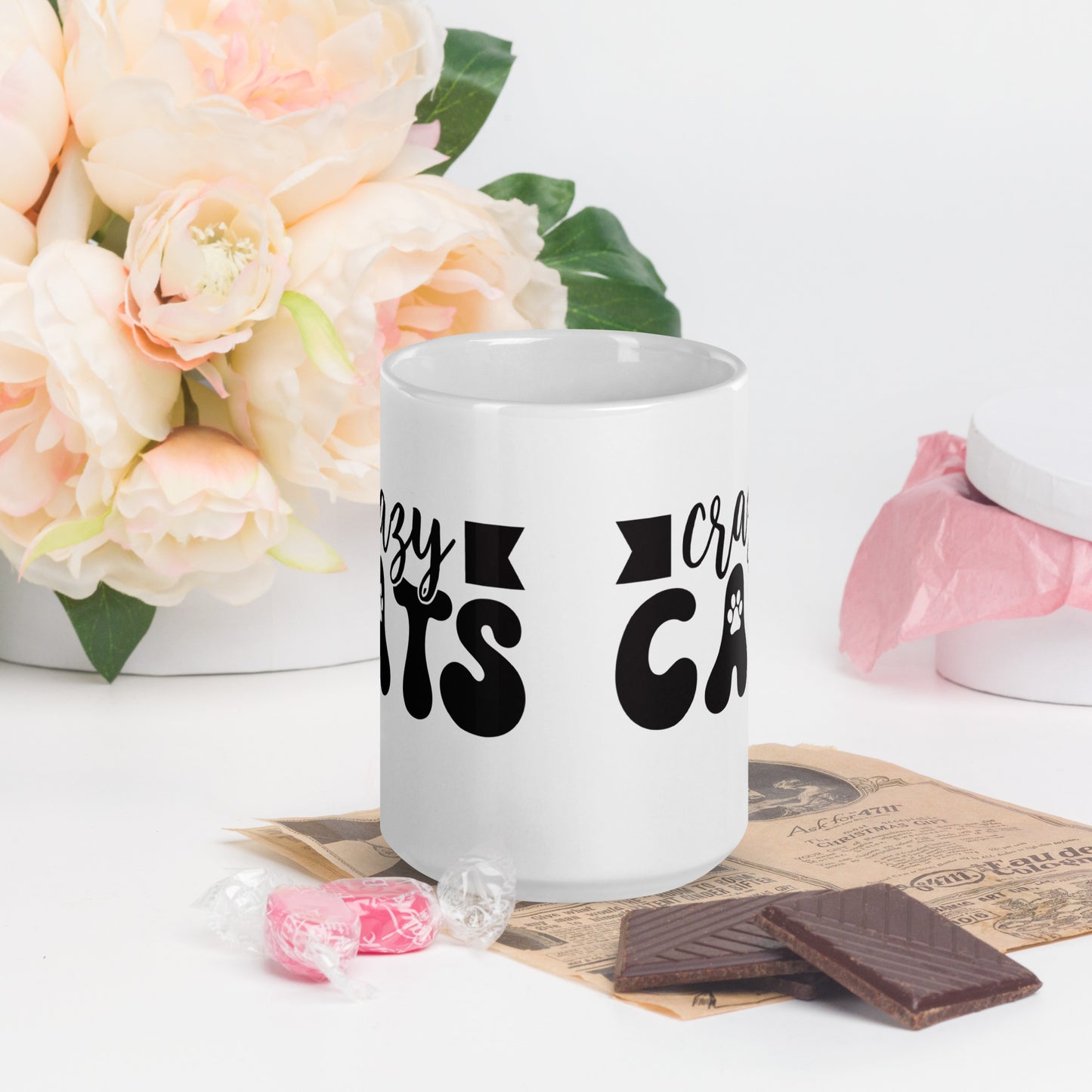 Crazy Cats - White glossy mug