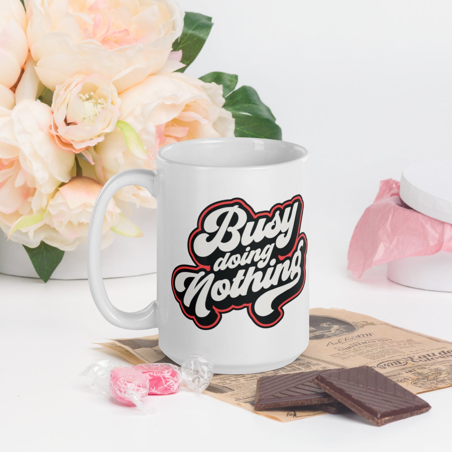 Busy Doing Nothing - White glossy mug