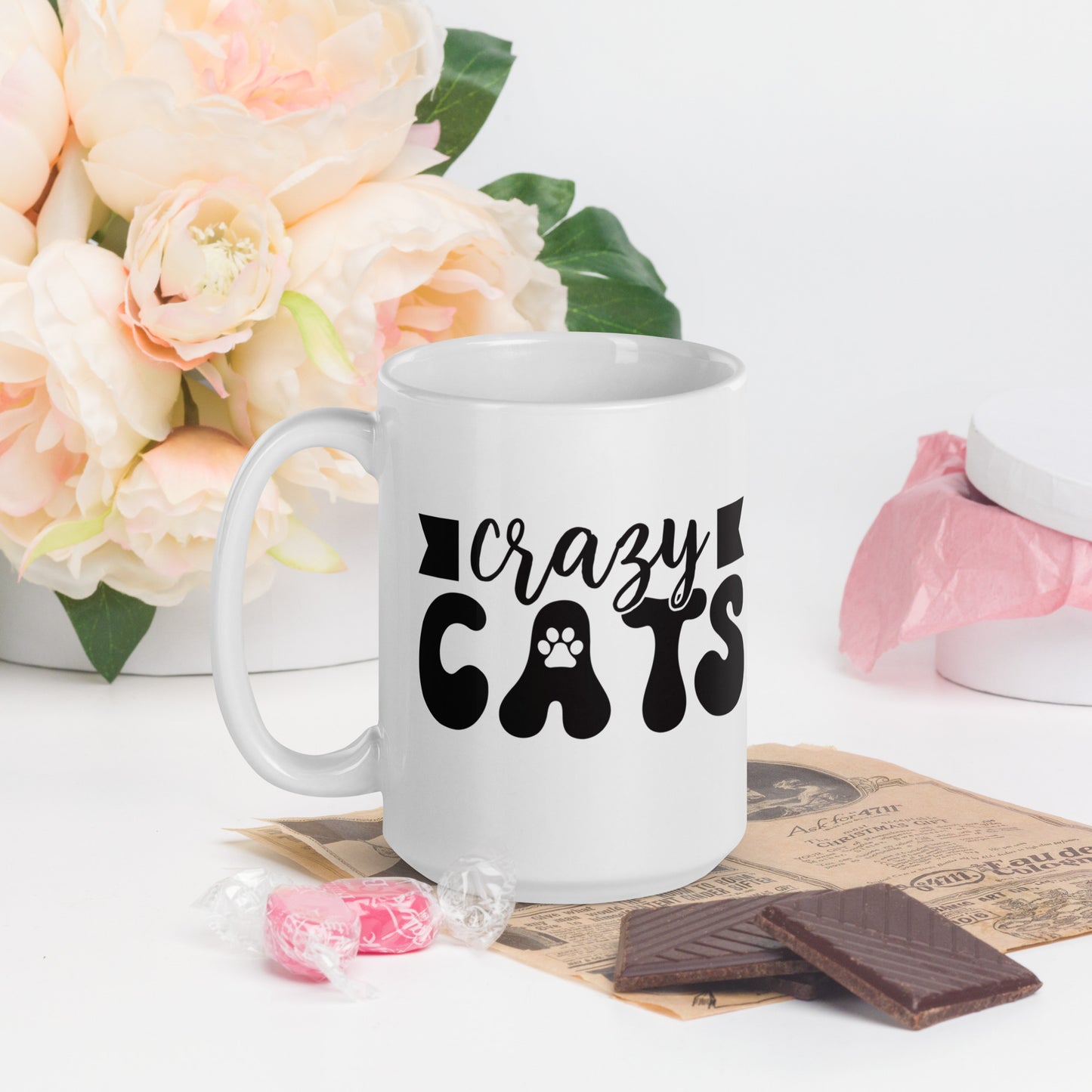 Crazy Cats - White glossy mug