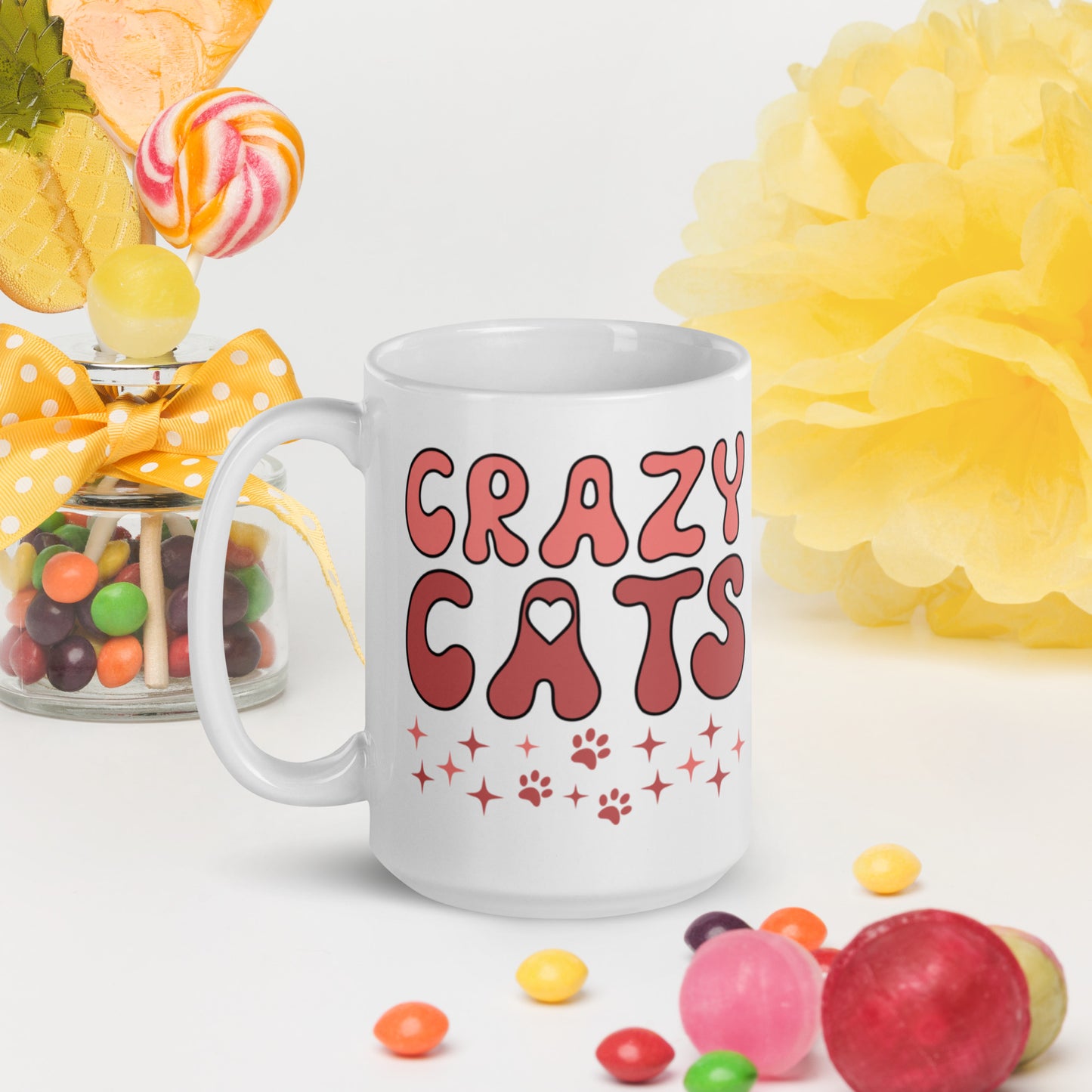 Crazy Cats - White glossy mug