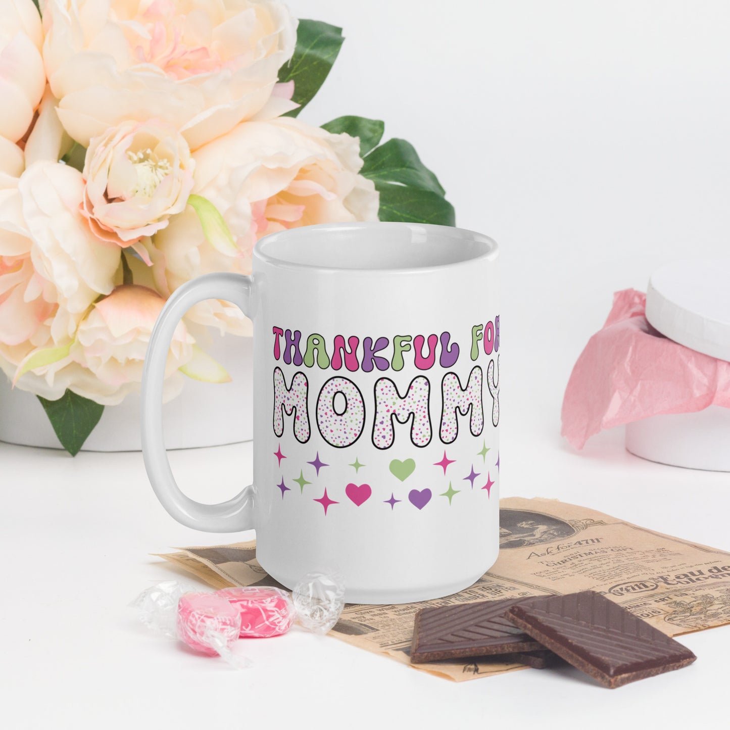 Thankful For Mommy - White glossy mug