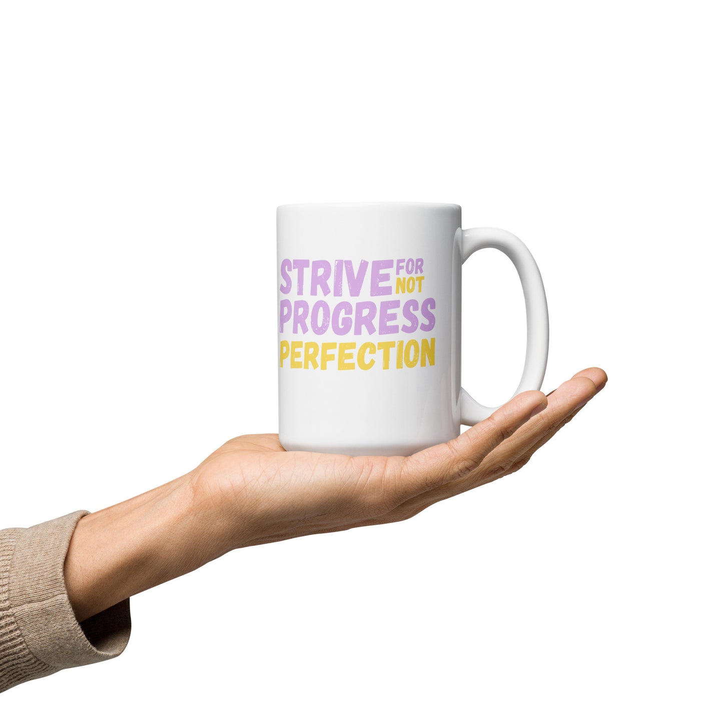 Strive-For-Progress-Not-Perfection - White glossy mug