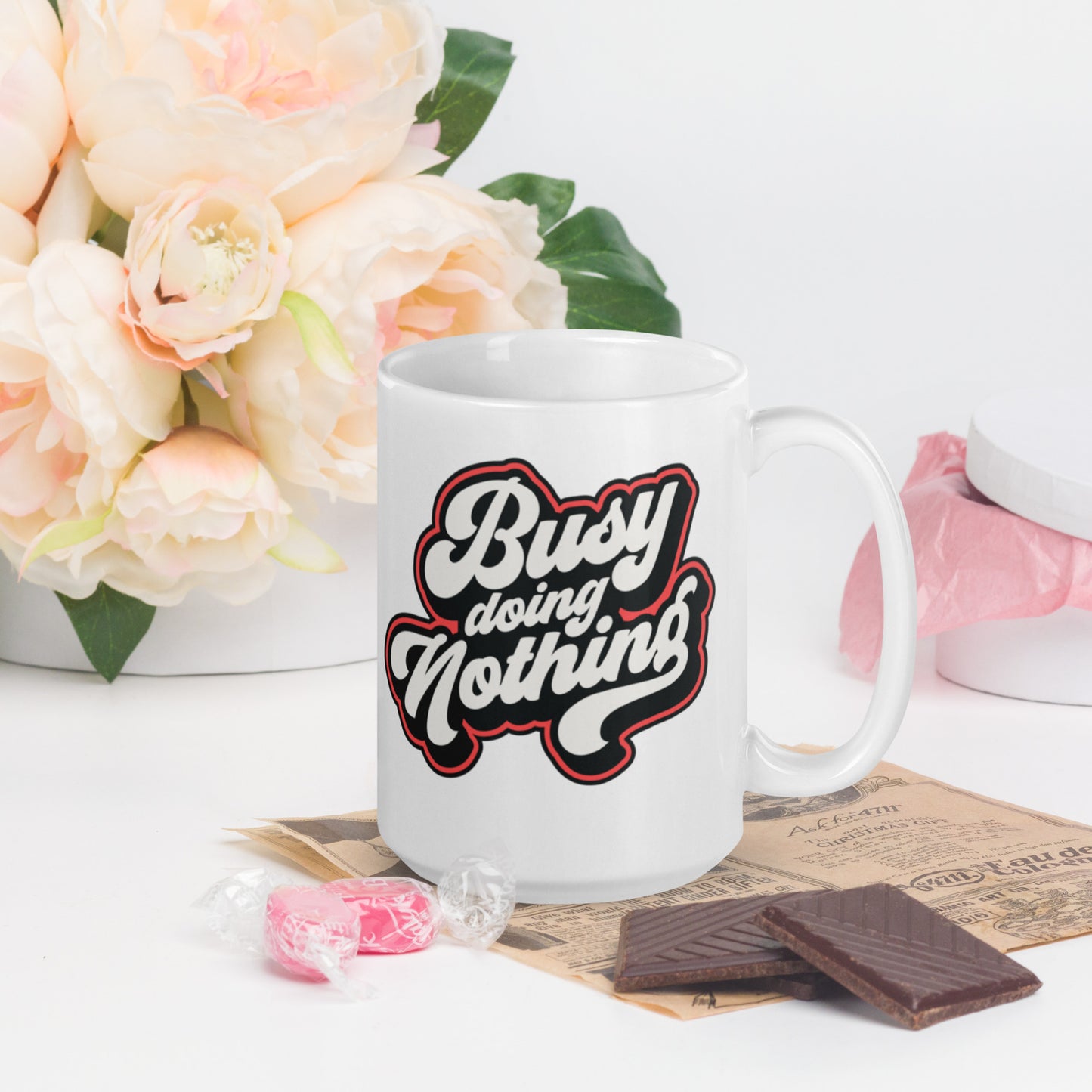 Busy Doing Nothing - White glossy mug