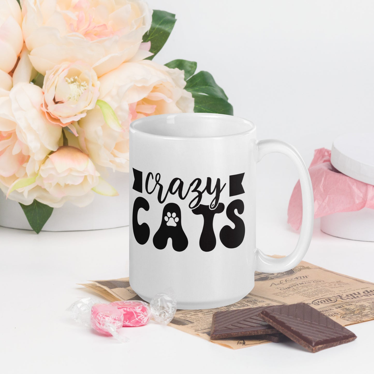 Crazy Cats - White glossy mug