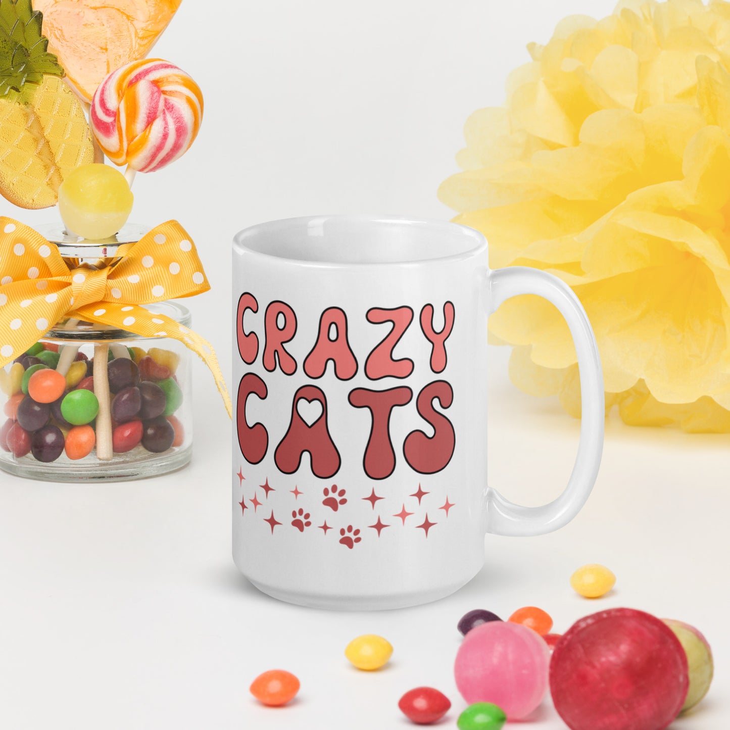 Crazy Cats - White glossy mug