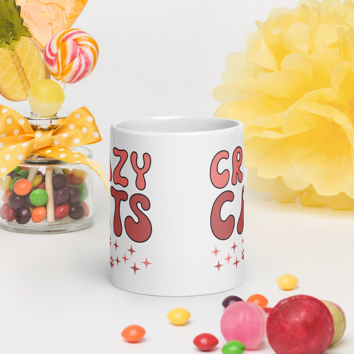 Crazy Cats - White glossy mug