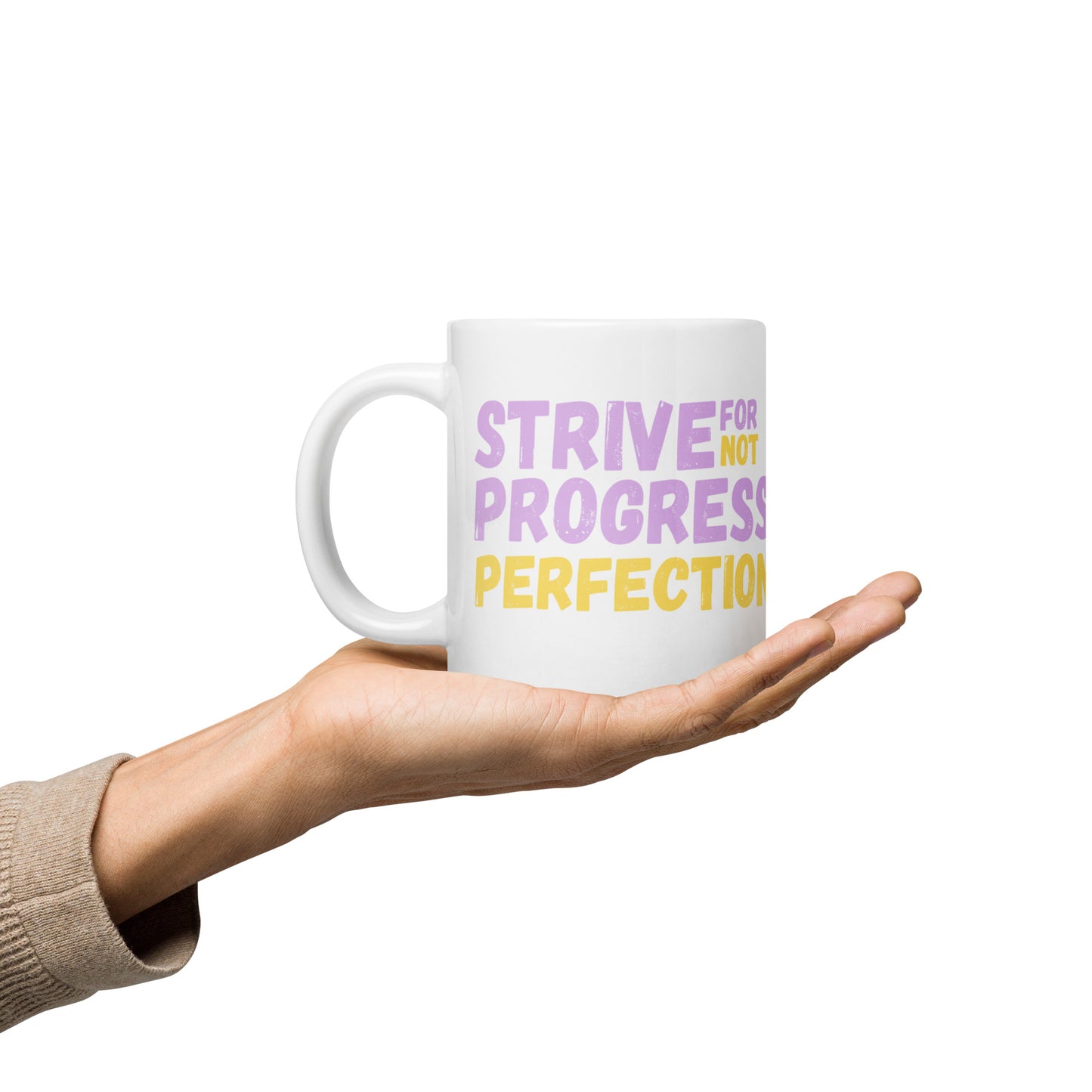 Strive-For-Progress-Not-Perfection - White glossy mug