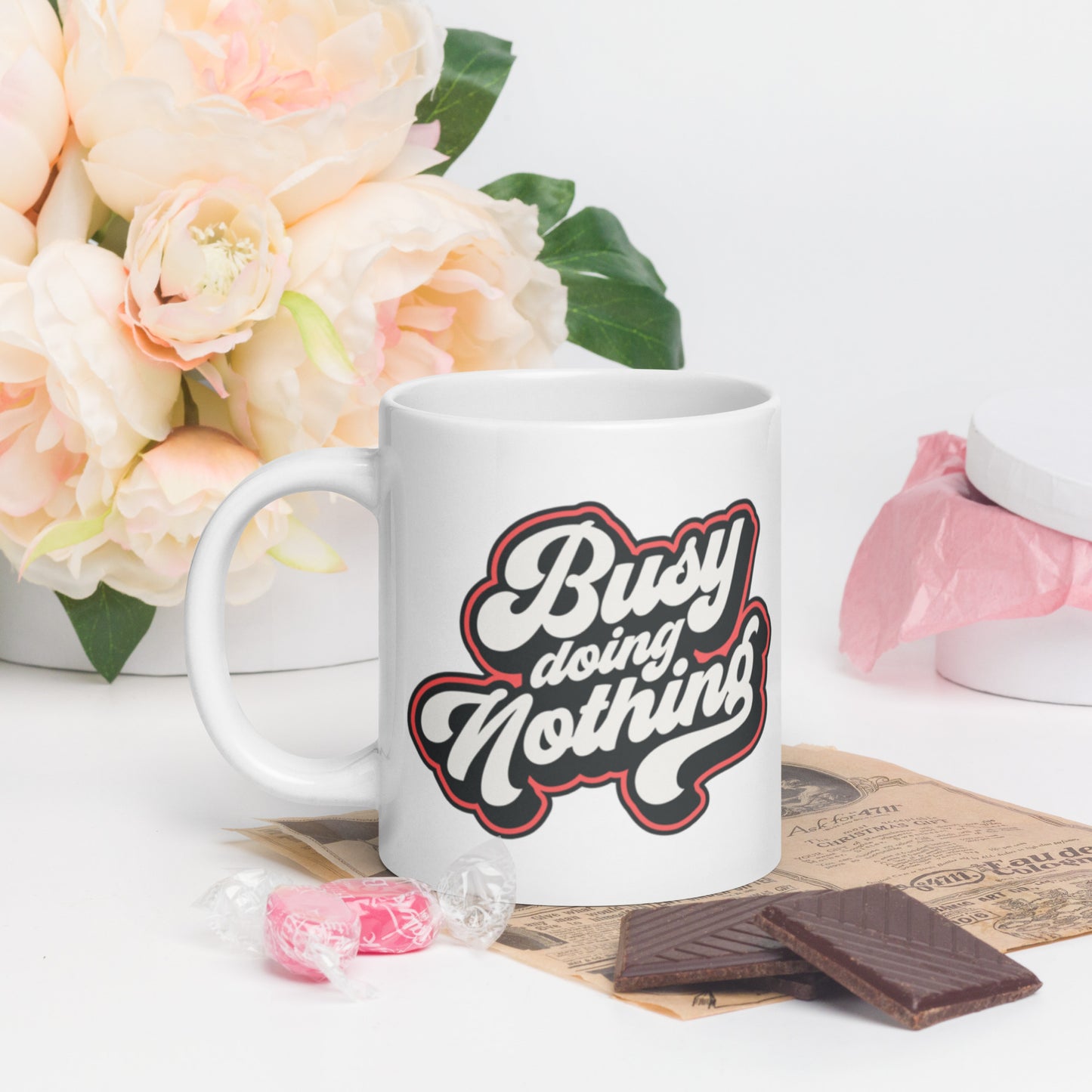 Busy Doing Nothing - White glossy mug