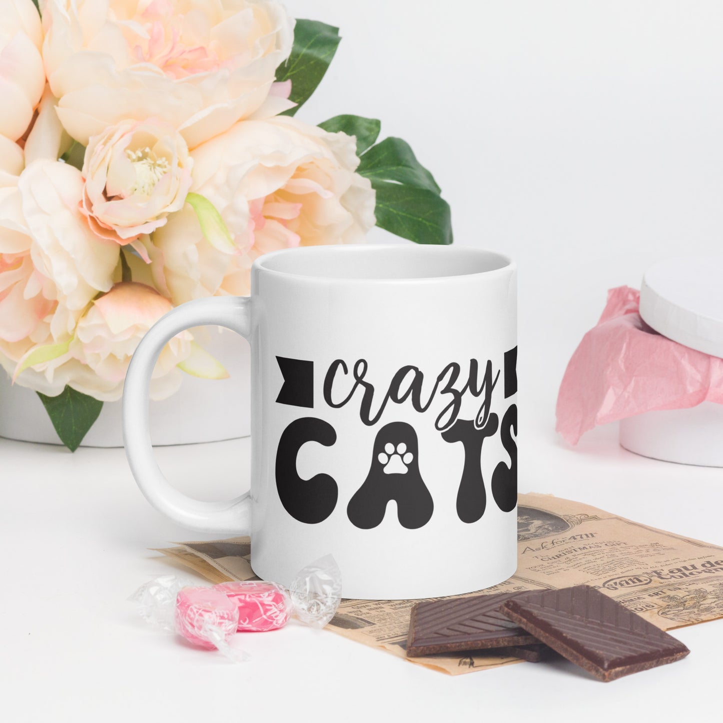 Crazy Cats - White glossy mug