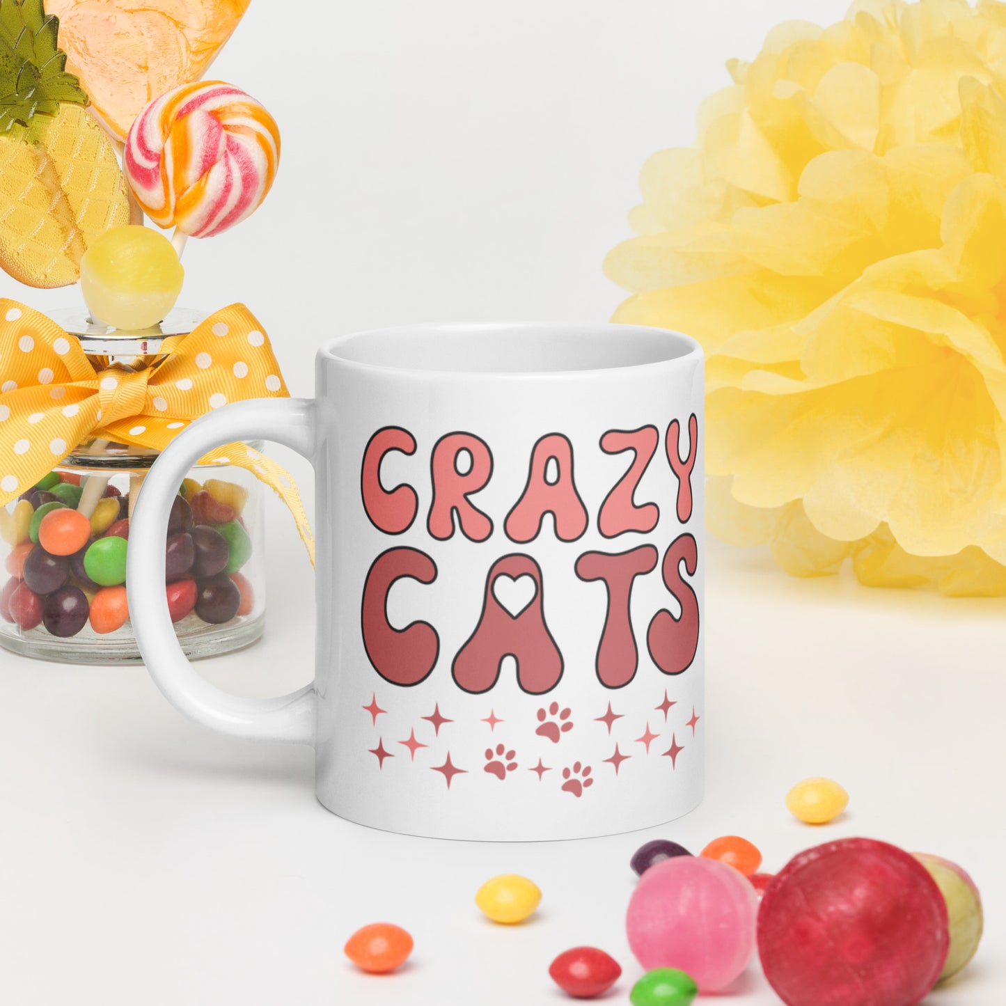 Crazy Cats - White glossy mug