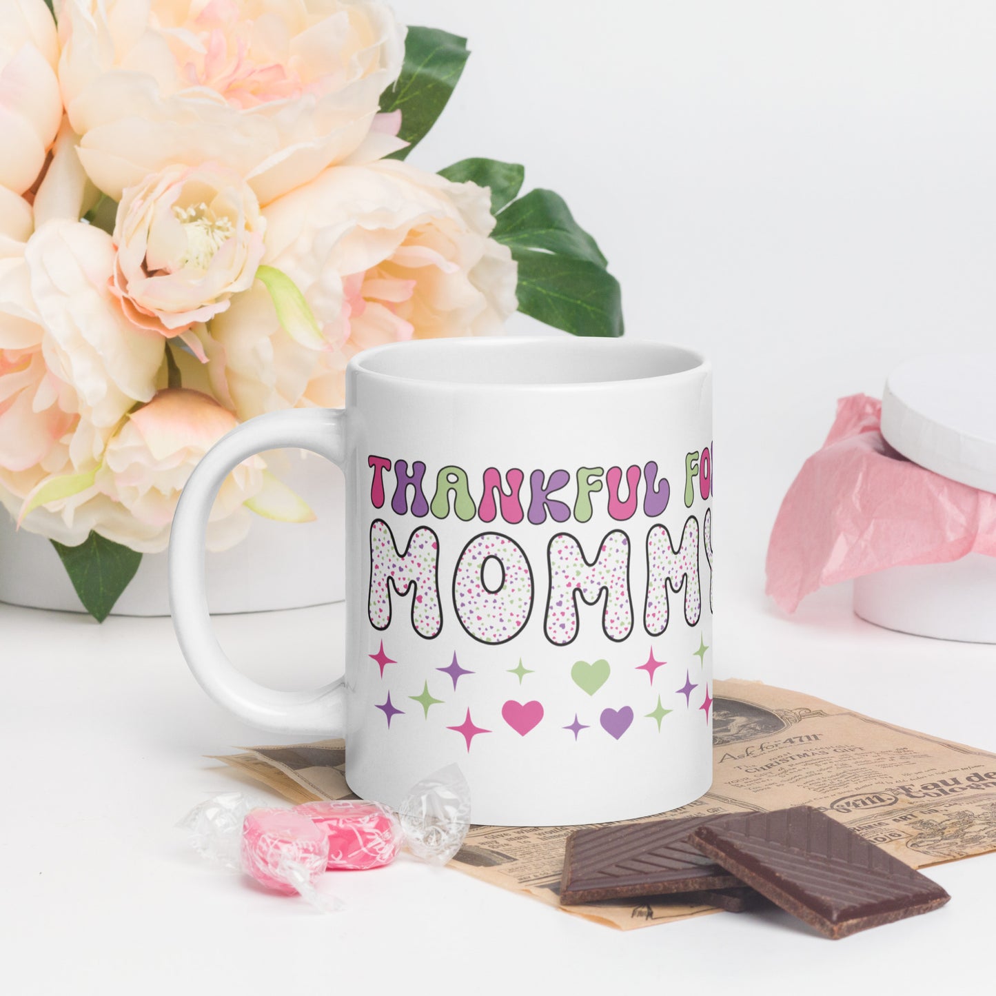 Thankful For Mommy - White glossy mug