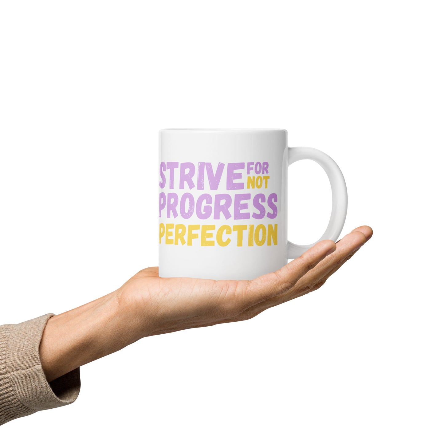 Strive-For-Progress-Not-Perfection - White glossy mug