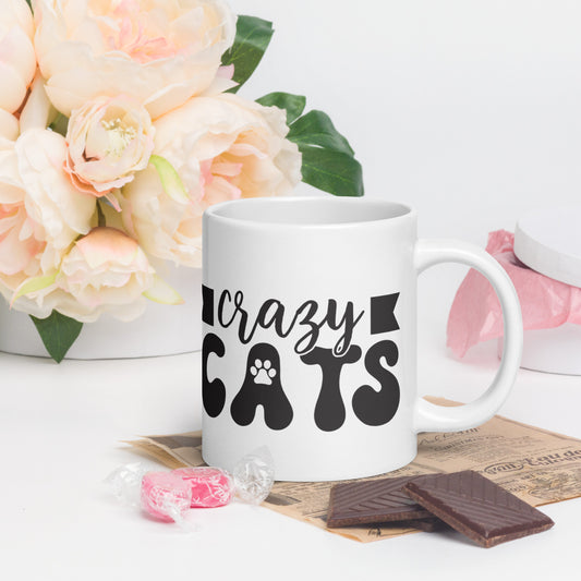 Crazy Cats - White glossy mug