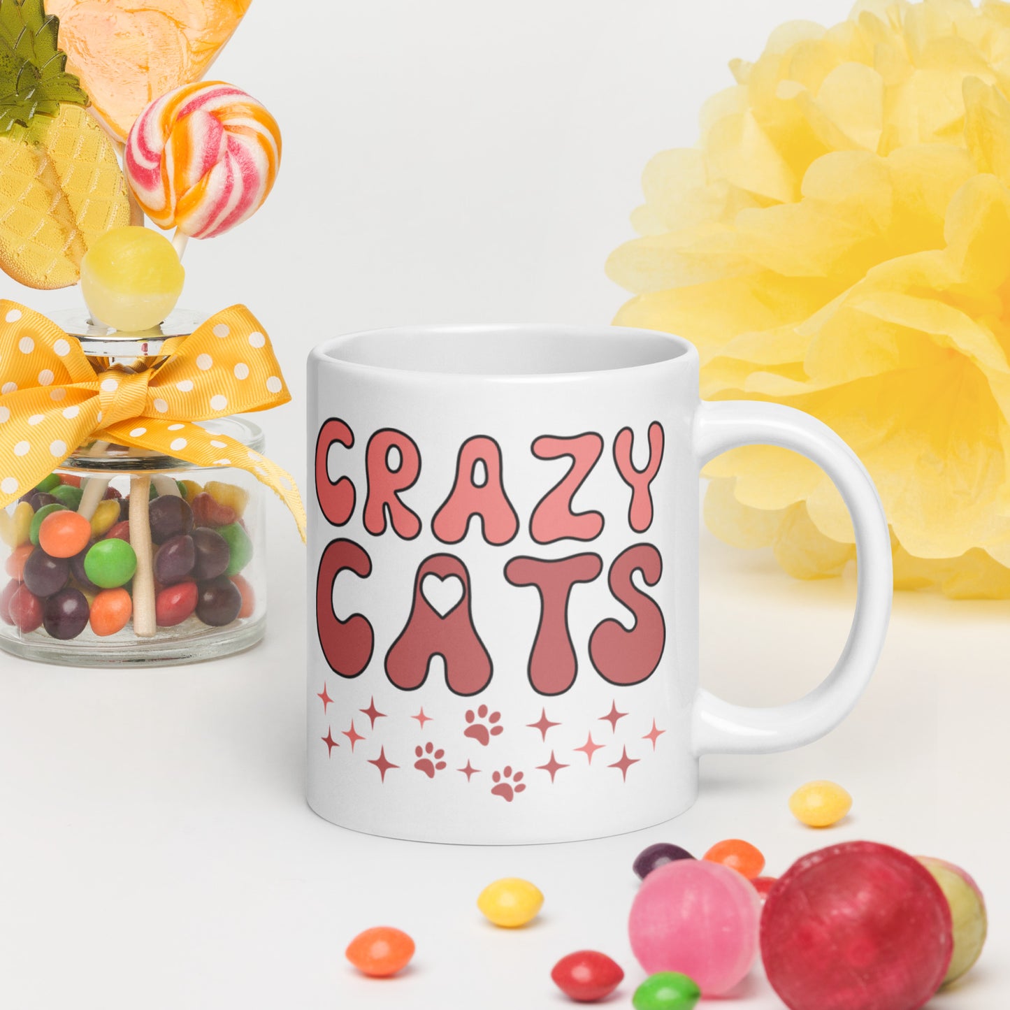 Crazy Cats - White glossy mug