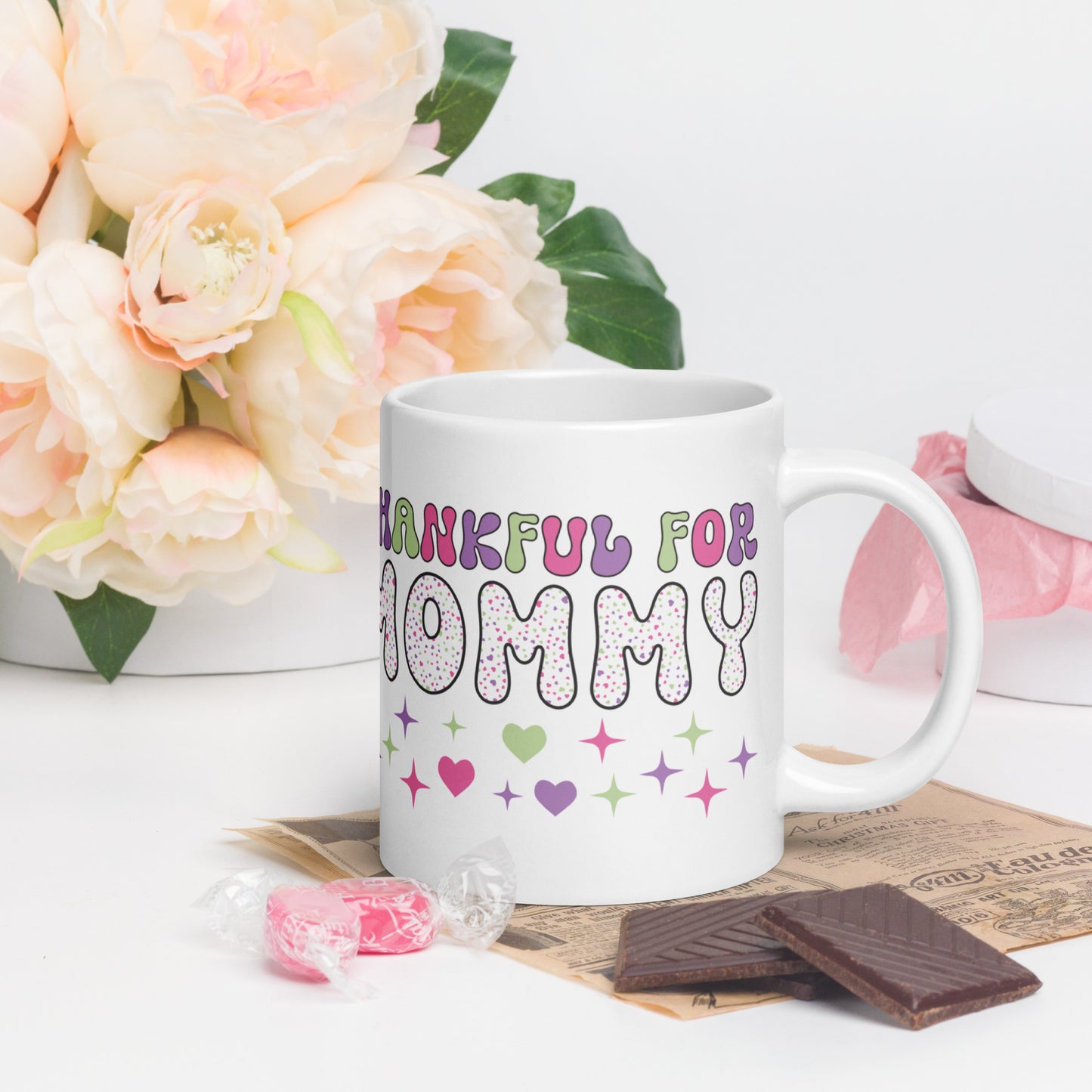 Thankful For Mommy - White glossy mug