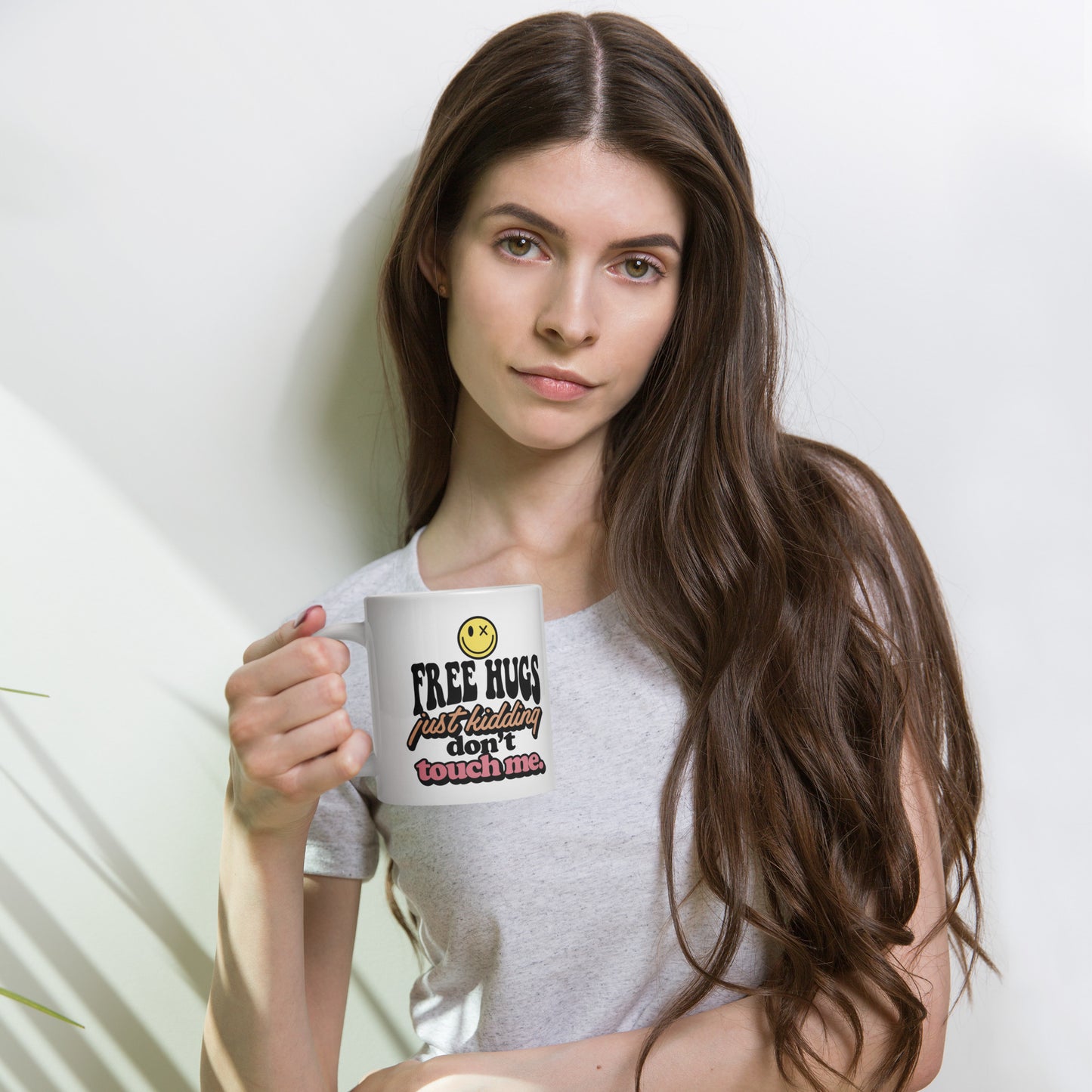 Free Hugs, Just Kidding - White glossy mug