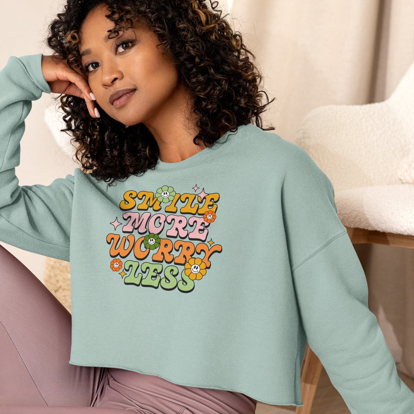 Smile More Worry Less - Crop Sweatshirt